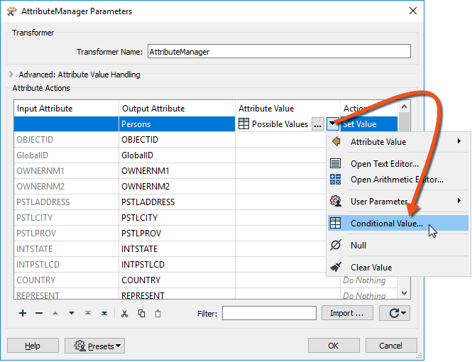 Viewing Conditional Values in the AttributeManager